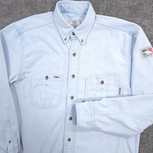 Tyndale FR Shirt Mens M Light Blue Flame Resistant Arc Rated Work Long Sleeve